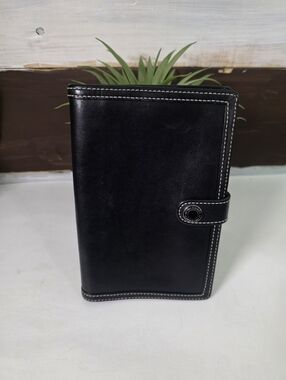 Coach Black Leather Agenda With Coach Pen